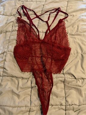 Red Lace Strappy Bodysuit - Women's Intimates